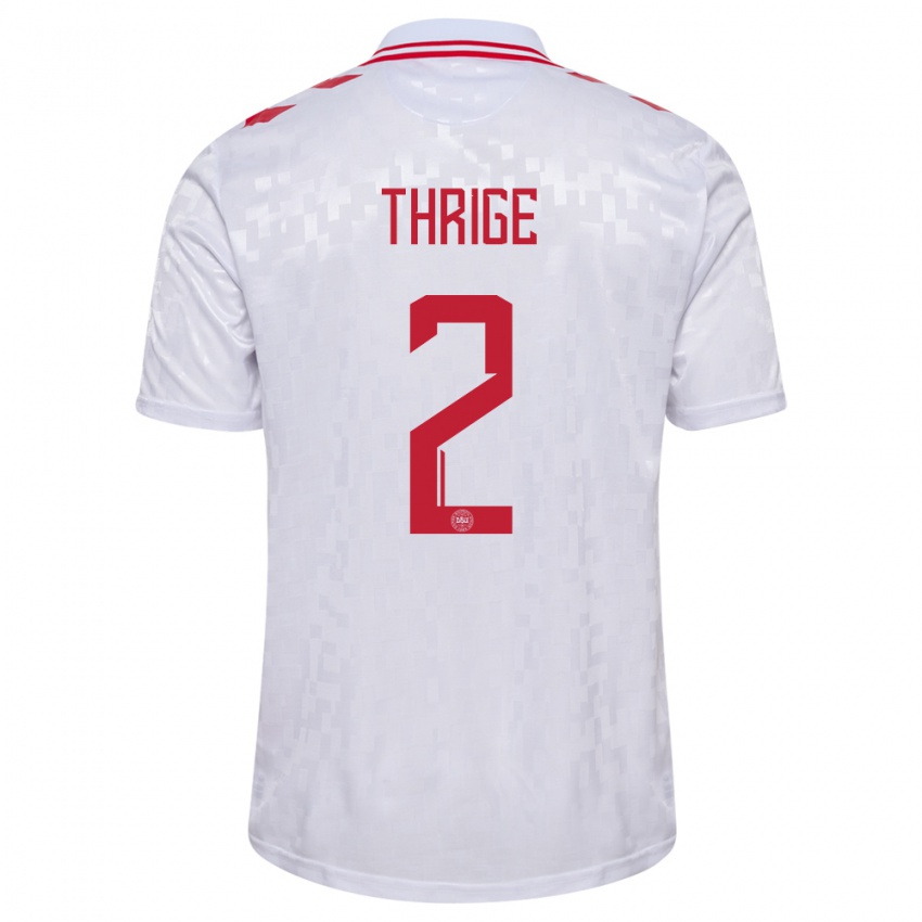 Mujer Camiseta Dinamarca Sara Thrige #2 Blanco 2ª Equipación 24-26 La Camisa México