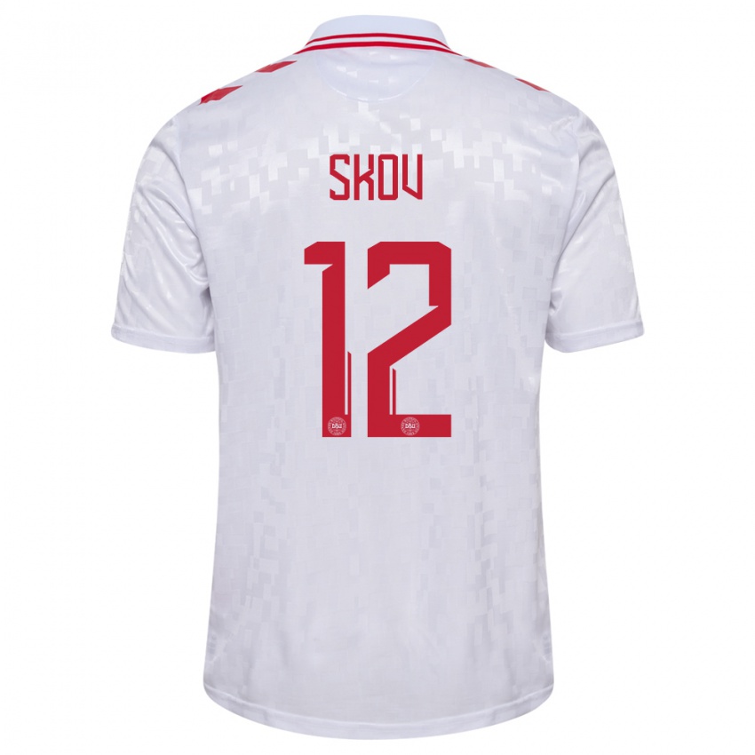 Mujer Camiseta Dinamarca Robert Skov #12 Blanco 2ª Equipación 24-26 La Camisa México