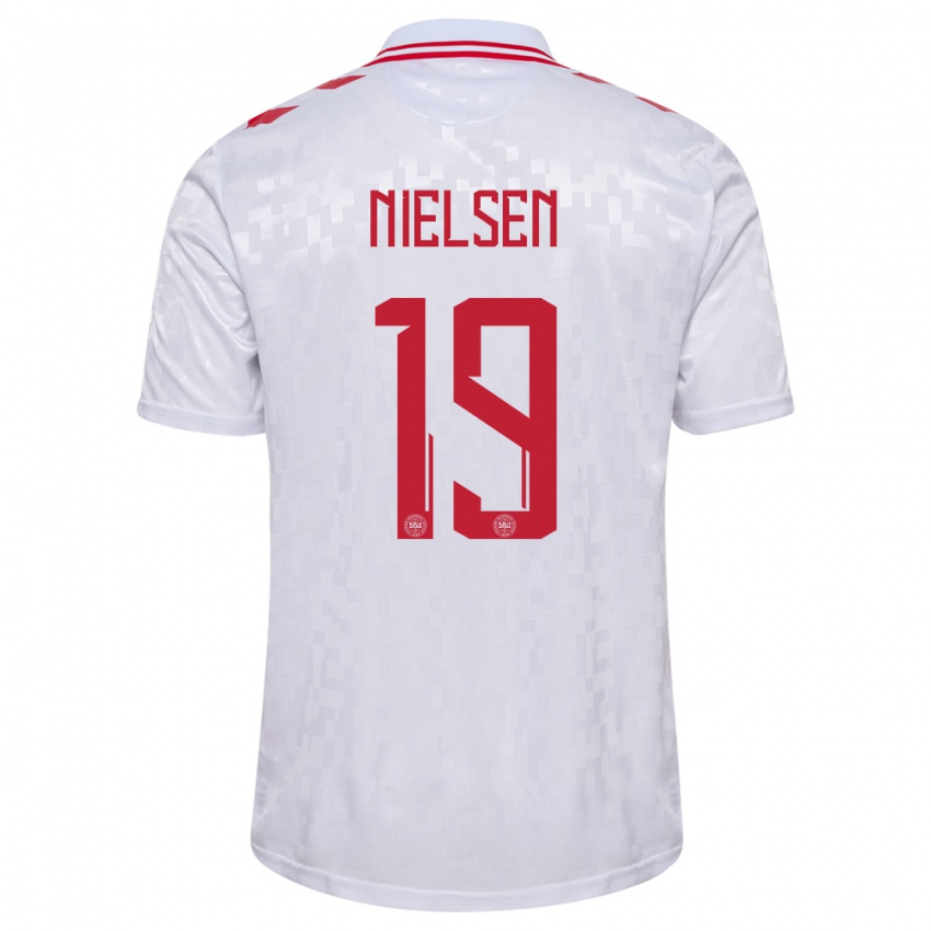 Mujer Camiseta Dinamarca Casper Nielsen #19 Blanco 2ª Equipación 24-26 La Camisa México