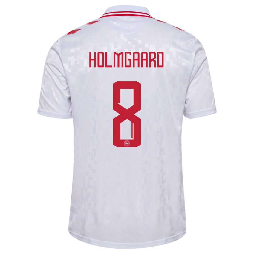 Mujer Camiseta Dinamarca Sara Holmgaard #8 Blanco 2ª Equipación 24-26 La Camisa México