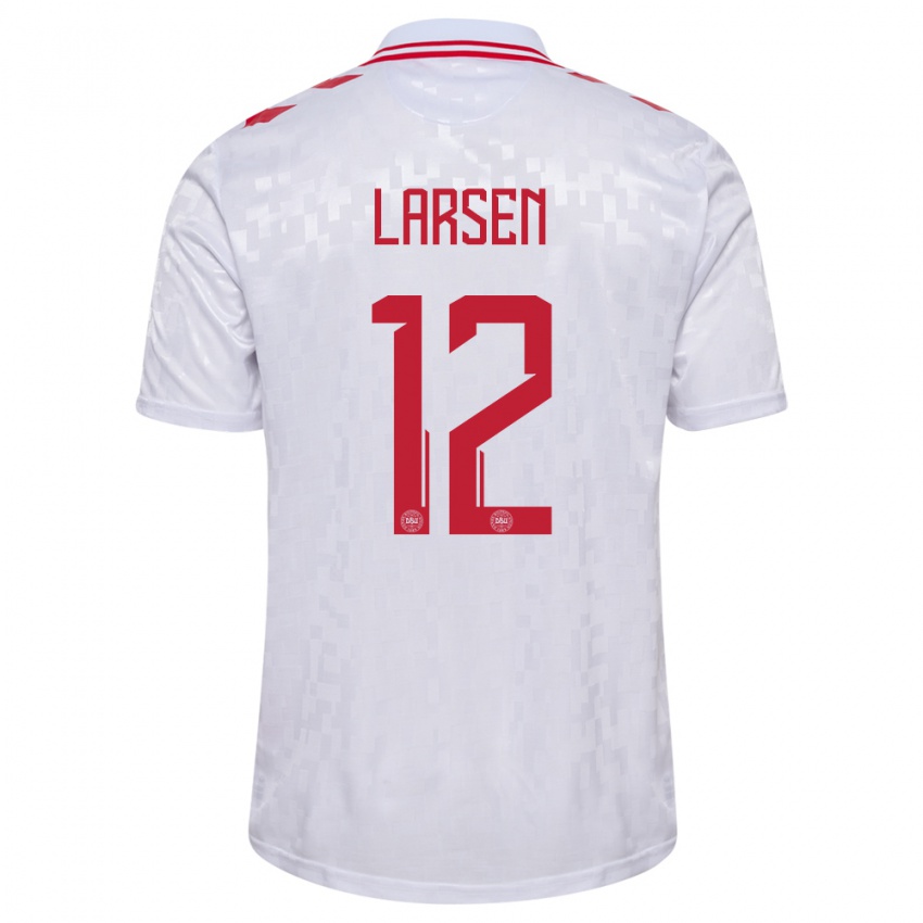 Mujer Camiseta Dinamarca Stine Larsen #12 Blanco 2ª Equipación 24-26 La Camisa México