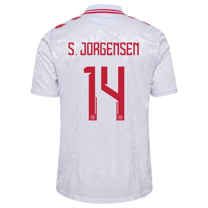 Mujer Camiseta Dinamarca Sebastian Jorgensen #14 Blanco 2ª Equipación 24-26 La Camisa México