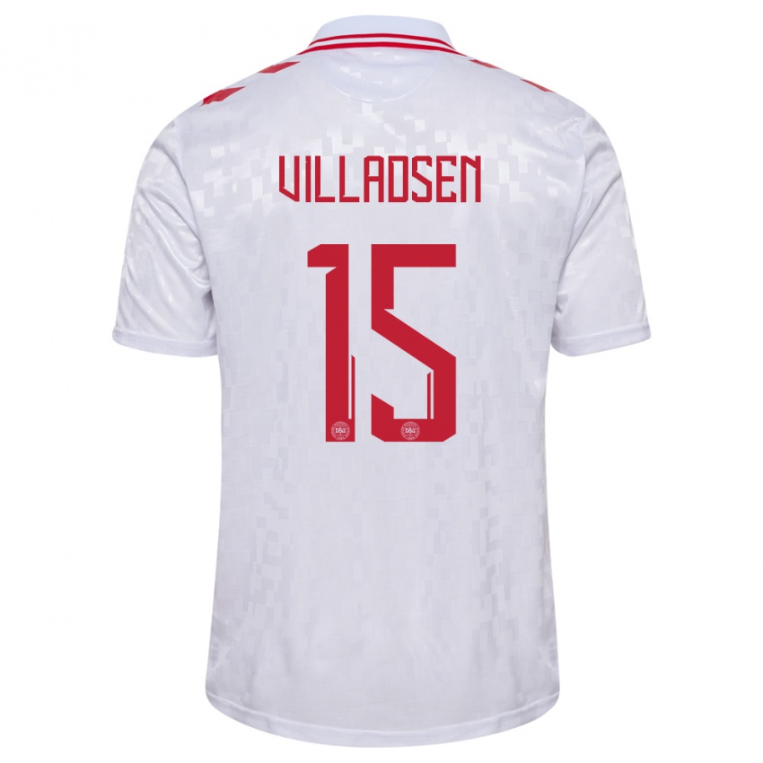 Mujer Camiseta Dinamarca Oliver Villadsen #15 Blanco 2ª Equipación 24-26 La Camisa México