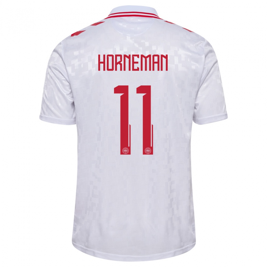 Mujer Camiseta Dinamarca Charly Horneman #11 Blanco 2ª Equipación 24-26 La Camisa México