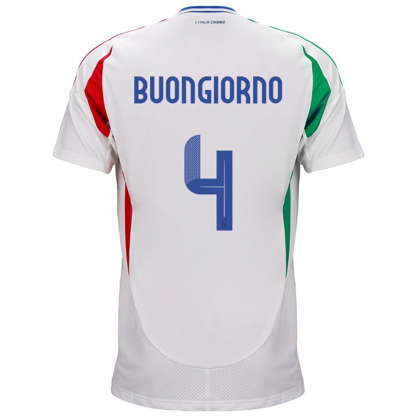 Mujer Camiseta Italia Alessandro Buongiorno #4 Blanco 2ª Equipación 24-26 La Camisa México