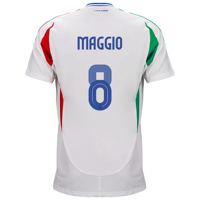 Mujer Camiseta Italia Luca Di Maggio #8 Blanco 2ª Equipación 24-26 La Camisa México