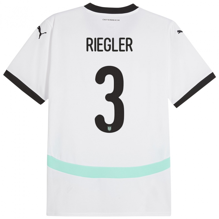 Mujer Camiseta Austria David Riegler #3 Blanco 2ª Equipación 24-26 La Camisa México