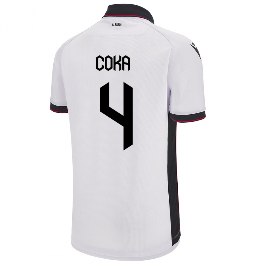 Mujer Camiseta Albania Jehona Coka #4 Blanco 2ª Equipación 24-26 La Camisa México