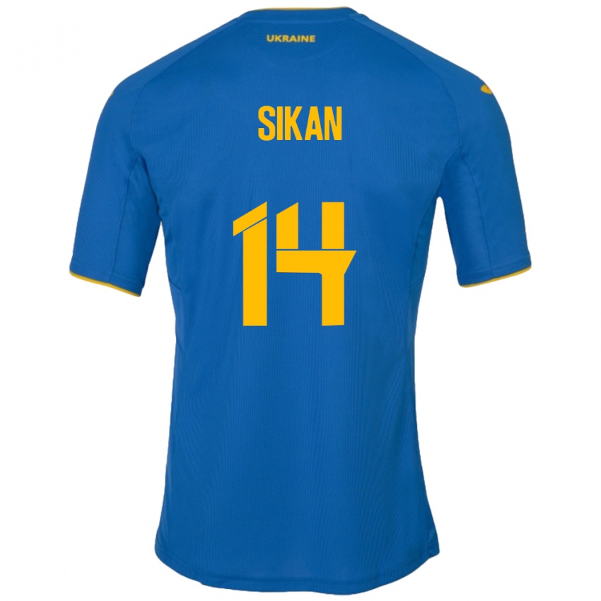 Mujer Camiseta Ucrania Danylo Sikan #14 Azul 2ª Equipación 24-26 La Camisa México