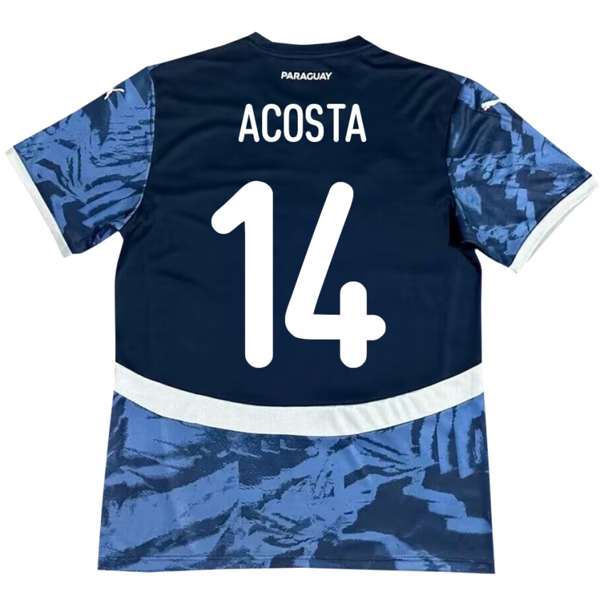 Mujer Camiseta Paraguay Emilio Acosta #14 Azul 2ª Equipación 24-26 La Camisa México