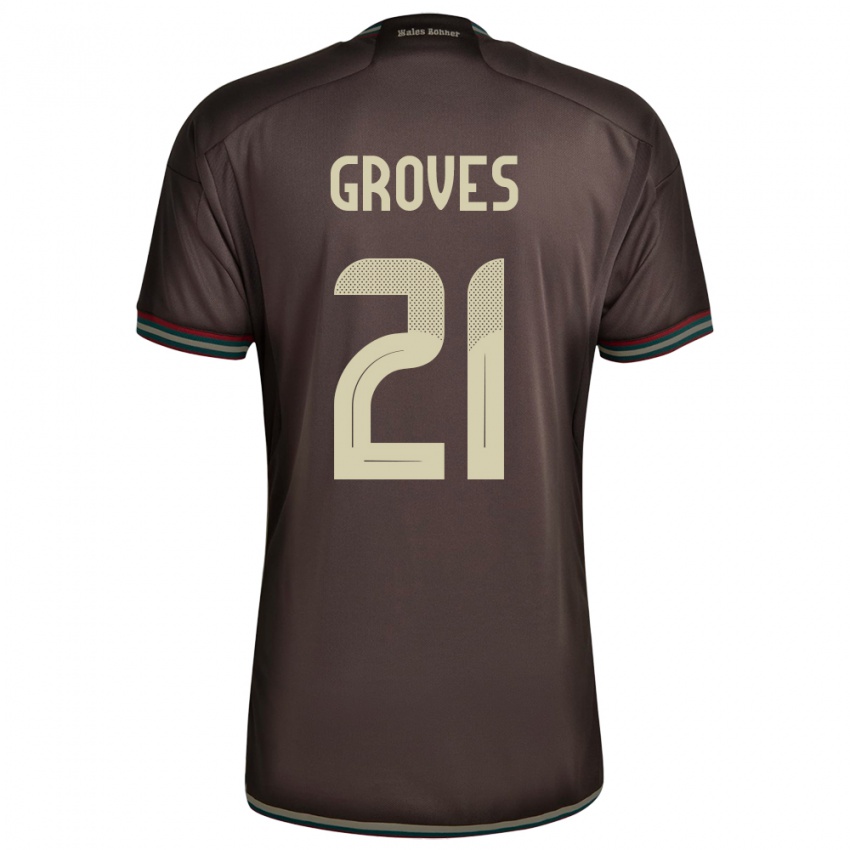 Mujer Camiseta Jamaica Isreala Groves #21 Marrón Noche 2ª Equipación 24-26 La Camisa México