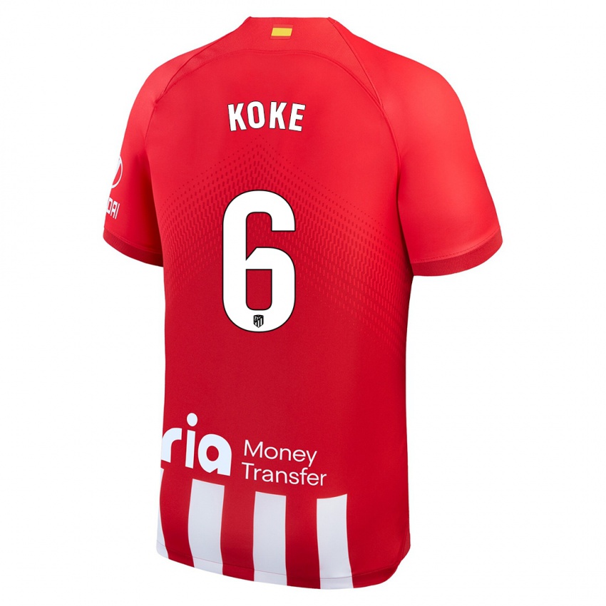 Niño Camiseta Koke #6 Rojo Blanco 1ª Equipación 2023/24 La Camisa México