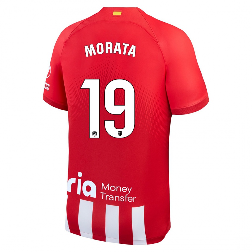 Niño Camiseta Alvaro Morata #19 Rojo Blanco 1ª Equipación 2023/24 La Camisa México