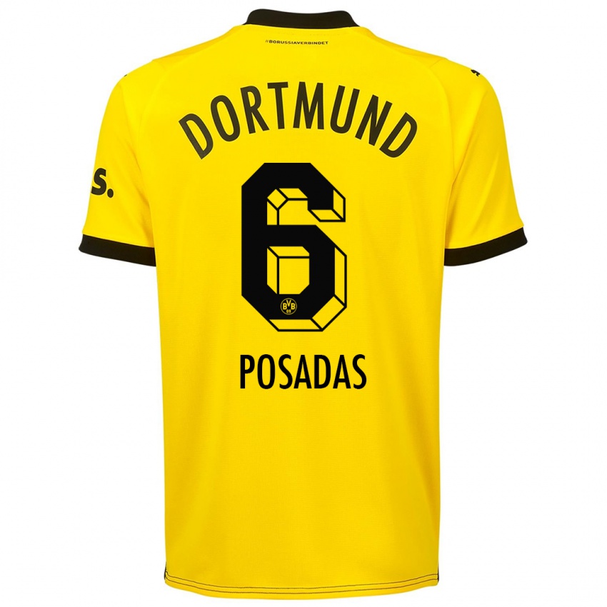 Niño Camiseta Leonardo Posadas #6 Amarillo 1ª Equipación 2023/24 La Camisa México