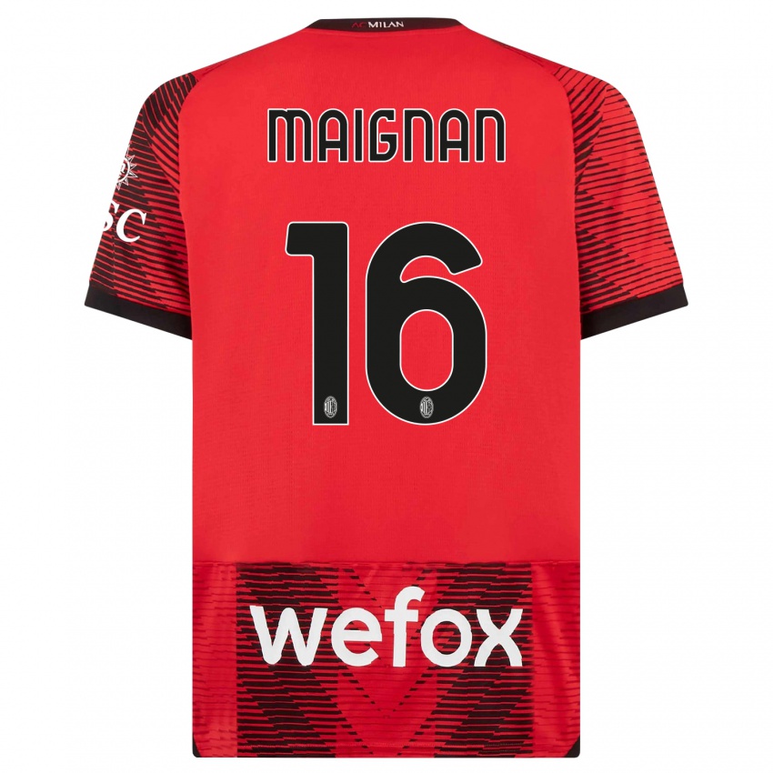 Niño Camiseta Mike Maignan #16 Negro Rojo 1ª Equipación 2023/24 La Camisa México