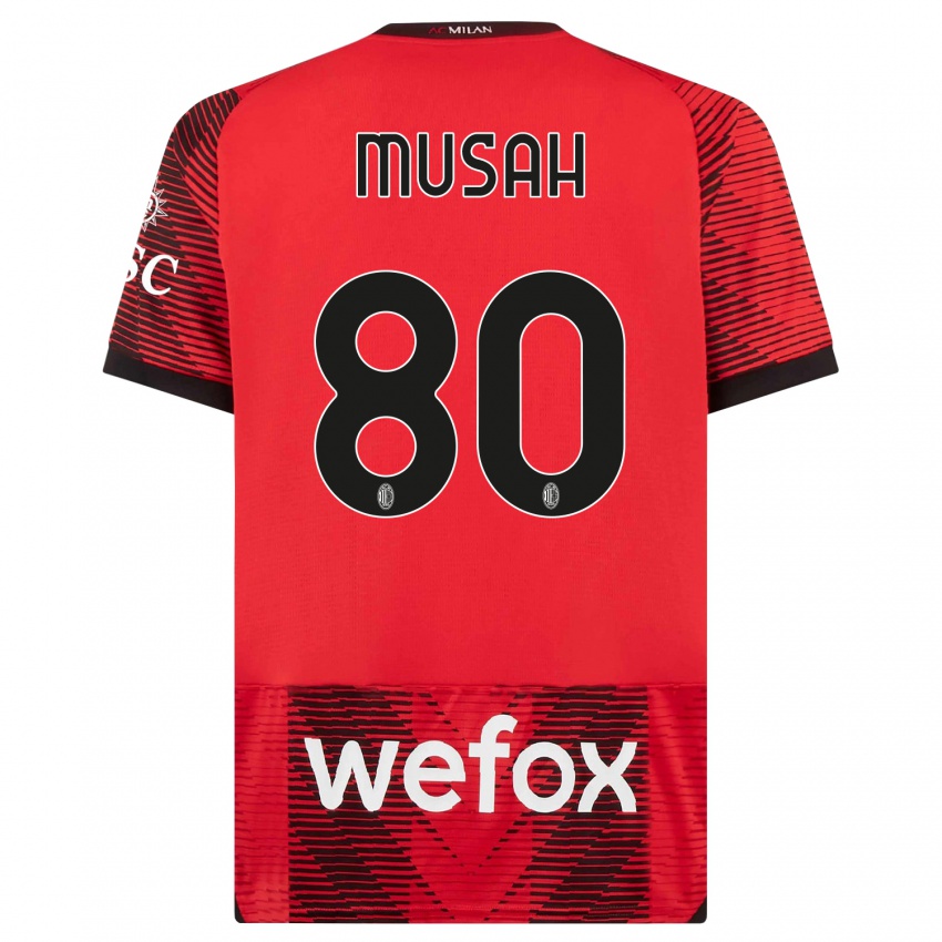Niño Camiseta Yunus Musah #80 Negro Rojo 1ª Equipación 2023/24 La Camisa México