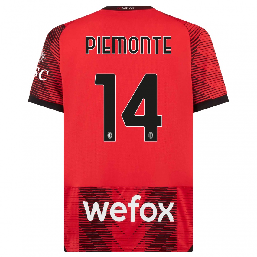 Niño Camiseta Martina Piemonte #14 Negro Rojo 1ª Equipación 2023/24 La Camisa México