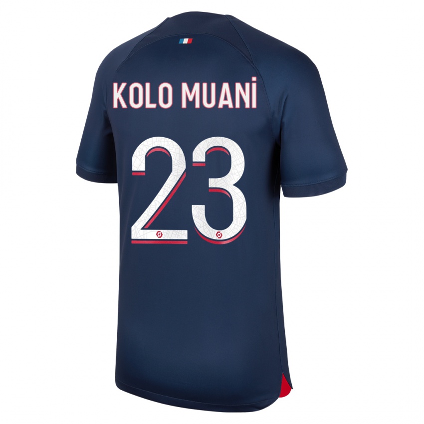 Niño Camiseta Randal Kolo Muani #23 Azul Rojo 1ª Equipación 2023/24 La Camisa México