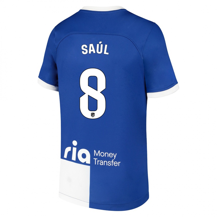 Niño Camiseta Saul Niguez #8 Azul Blanco 2ª Equipación 2023/24 La Camisa México