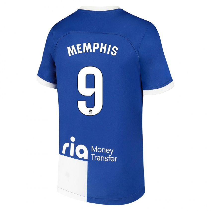 Niño Camiseta Memphis Depay #9 Azul Blanco 2ª Equipación 2023/24 La Camisa México