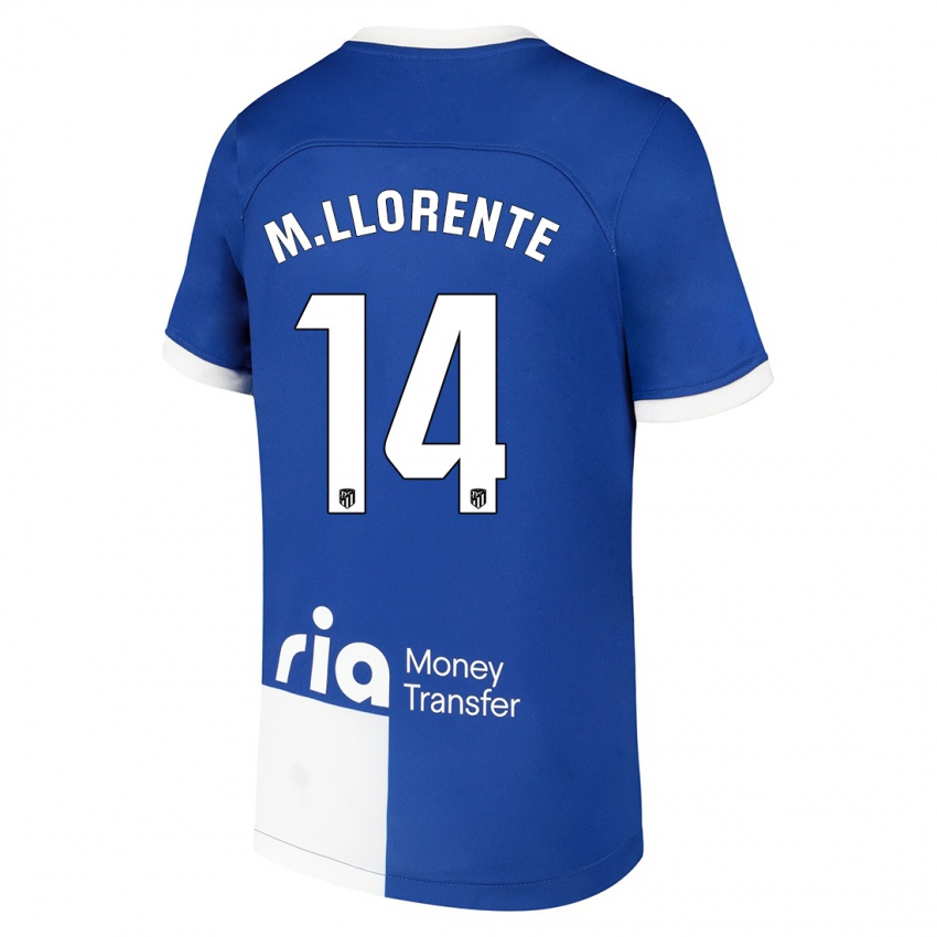 Niño Camiseta Marcos Llorente #14 Azul Blanco 2ª Equipación 2023/24 La Camisa México