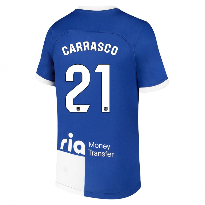 Niño Camiseta Yannick Carrasco #21 Azul Blanco 2ª Equipación 2023/24 La Camisa México