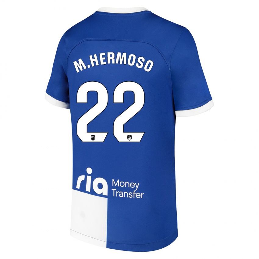 Niño Camiseta Mario Hermoso #22 Azul Blanco 2ª Equipación 2023/24 La Camisa México