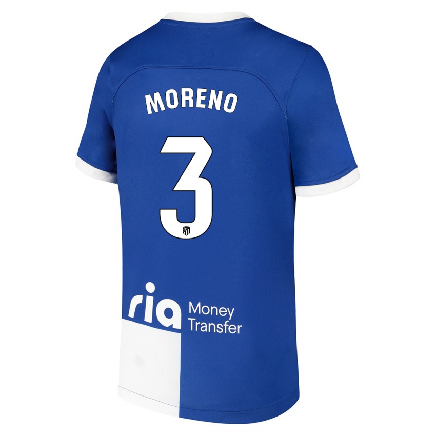 Niño Camiseta Marco Moreno #3 Azul Blanco 2ª Equipación 2023/24 La Camisa México