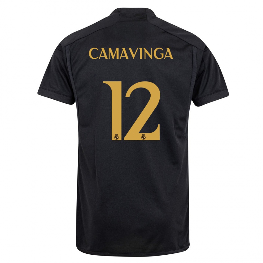 Niño Camiseta Eduardo Camavinga #12 Negro Equipación Tercera 2023/24 La Camisa México