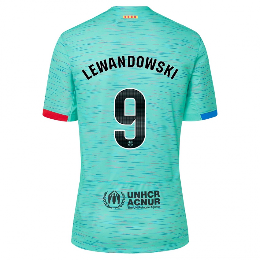 Niño Camiseta Robert Lewandowski #9 Aguamarina Clara Equipación Tercera 2023/24 La Camisa México