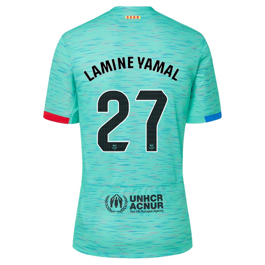 Niño Camiseta Lamine Yamal #27 Aguamarina Clara Equipación Tercera 2023/24 La Camisa México