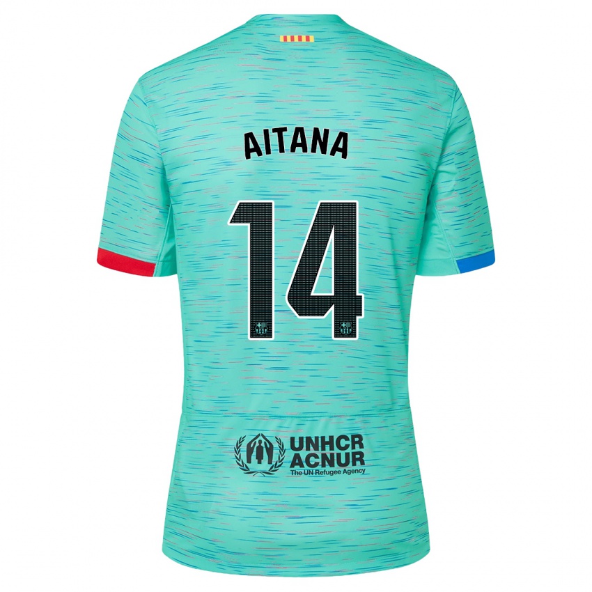 Niño Camiseta Aitana Bonmati #14 Aguamarina Clara Equipación Tercera 2023/24 La Camisa México