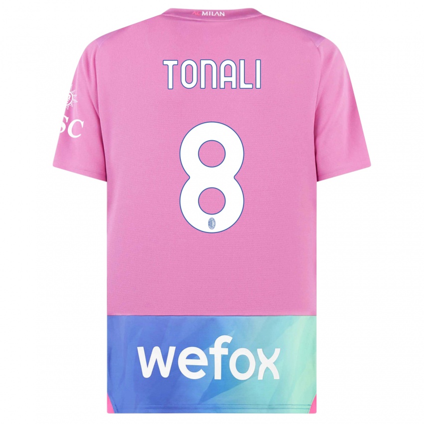 Niño Camiseta Sandro Tonali #8 Rosado Morado Equipación Tercera 2023/24 La Camisa México