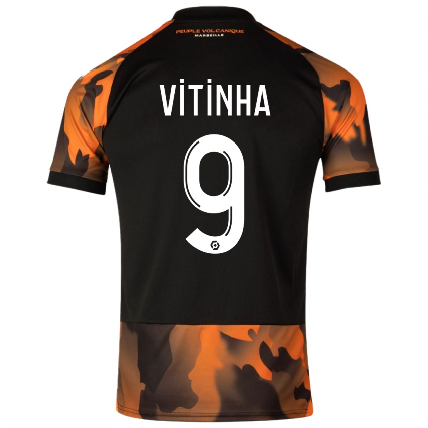 Niño Camiseta Vitinha #9 Negro Naranja Equipación Tercera 2023/24 La Camisa México