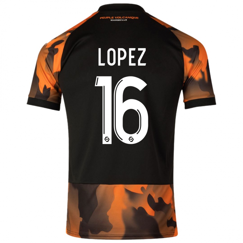 Niño Camiseta Pau Lopez #16 Negro Naranja Equipación Tercera 2023/24 La Camisa México