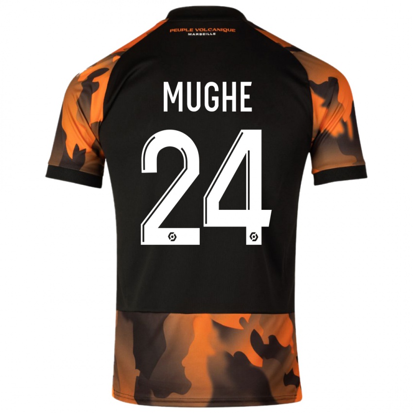 Niño Camiseta François Mughe #24 Negro Naranja Equipación Tercera 2023/24 La Camisa México