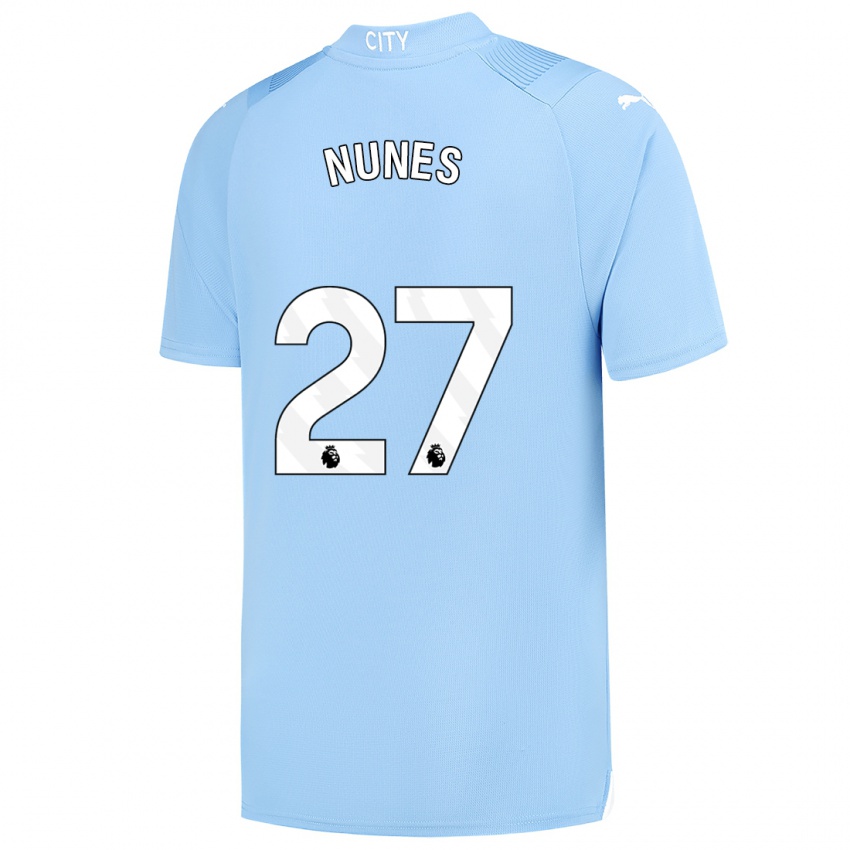 Hombre Camiseta Matheus Nunes #27 Azul Claro 1ª Equipación 2023/24 La Camisa México