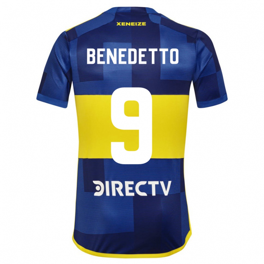 Hombre Camiseta Dario Benedetto #9 Azul Oscuro Amarillo 1ª Equipación 2023/24 La Camisa México