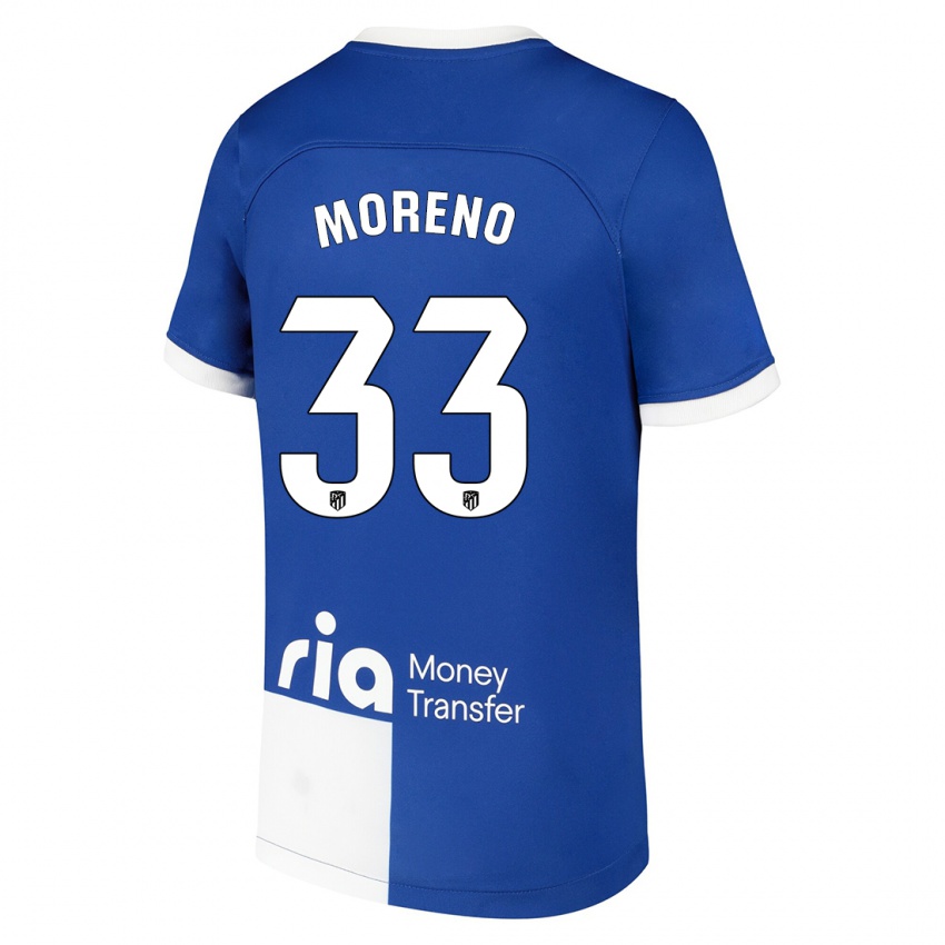 Hombre Camiseta Alberto Moreno #33 Azul Blanco 2ª Equipación 2023/24 La Camisa México