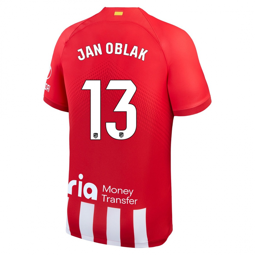 Mujer Camiseta Jan Oblak #13 Rojo Blanco 1ª Equipación 2023/24 La Camisa México