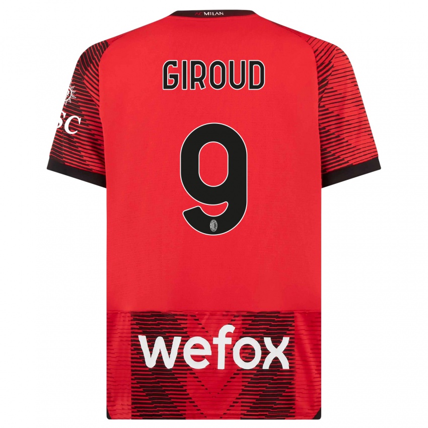 Mujer Camiseta Olivier Giroud #9 Negro Rojo 1ª Equipación 2023/24 La Camisa México