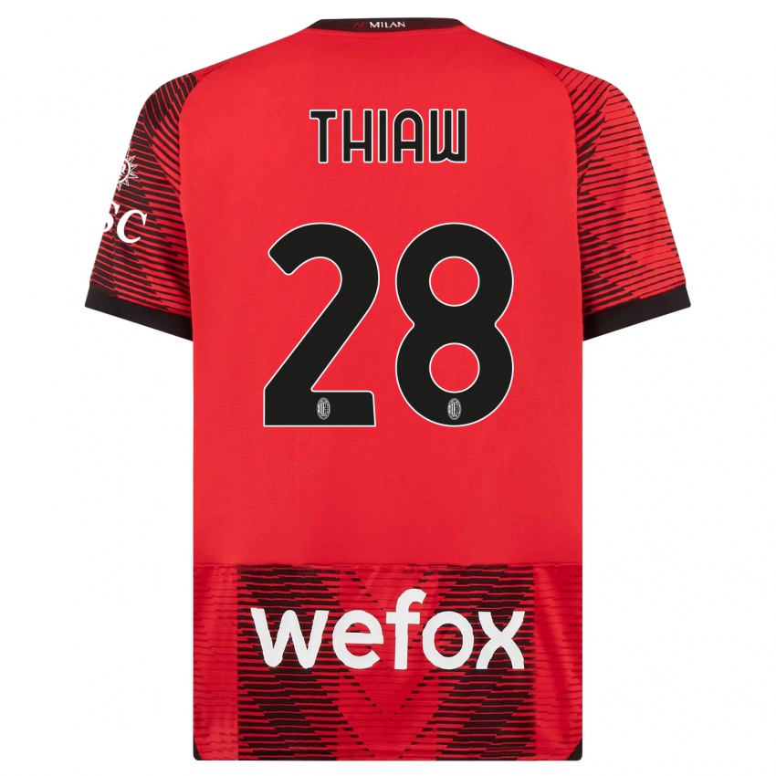 Mujer Camiseta Malick Thiaw #28 Negro Rojo 1ª Equipación 2023/24 La Camisa México