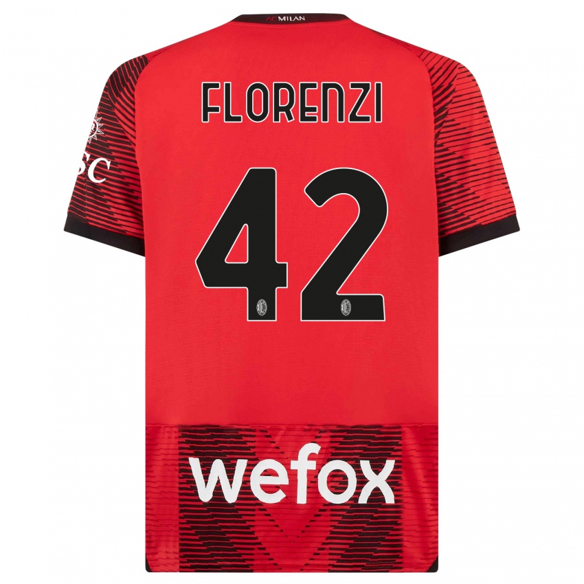 Mujer Camiseta Alessandro Florenzi #42 Negro Rojo 1ª Equipación 2023/24 La Camisa México
