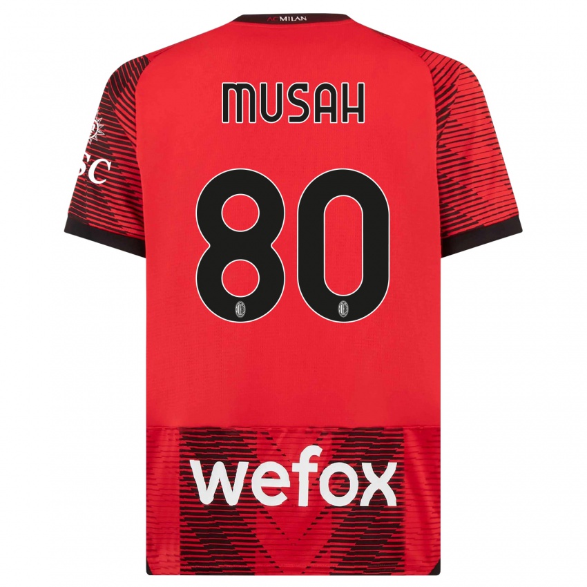 Mujer Camiseta Yunus Musah #80 Negro Rojo 1ª Equipación 2023/24 La Camisa México