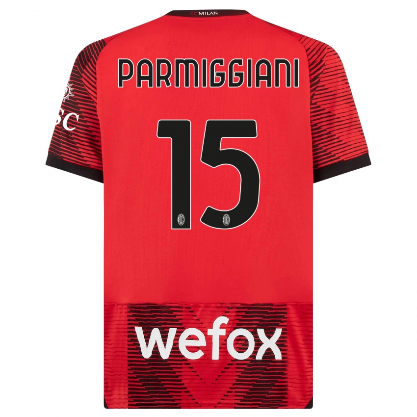 Mujer Camiseta Pietro Parmiggiani #15 Negro Rojo 1ª Equipación 2023/24 La Camisa México