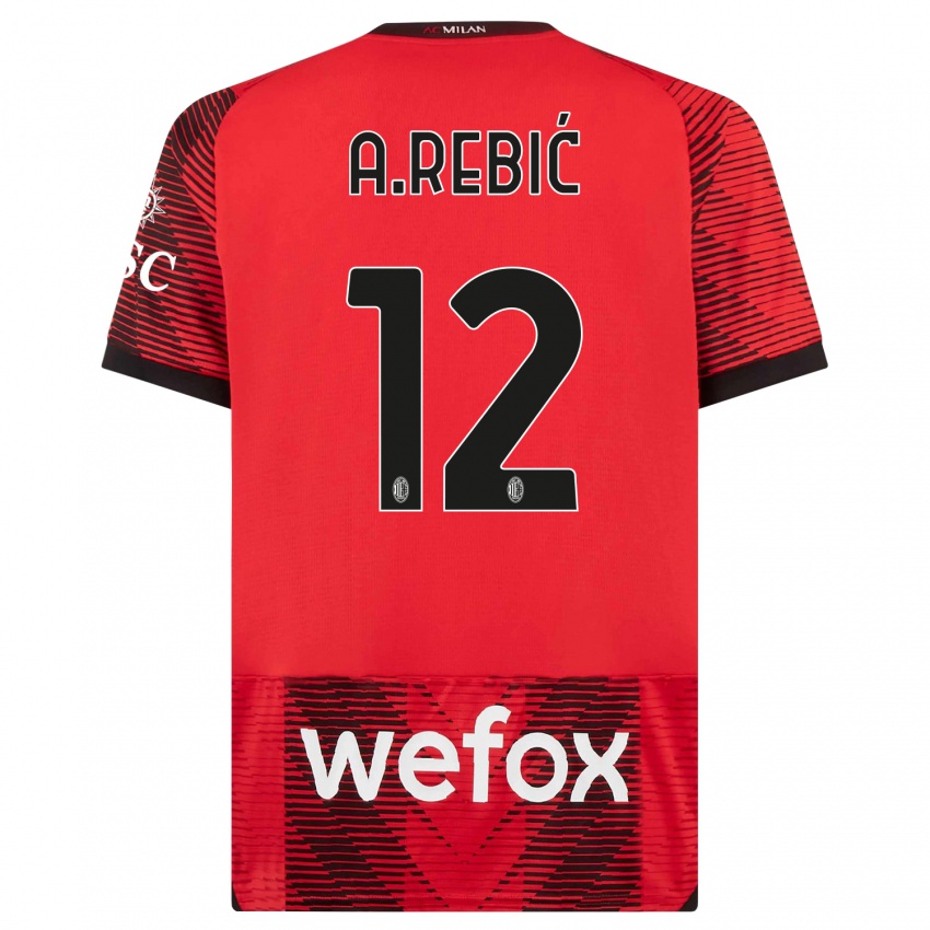 Mujer Camiseta Ante Rebic #12 Negro Rojo 1ª Equipación 2023/24 La Camisa México