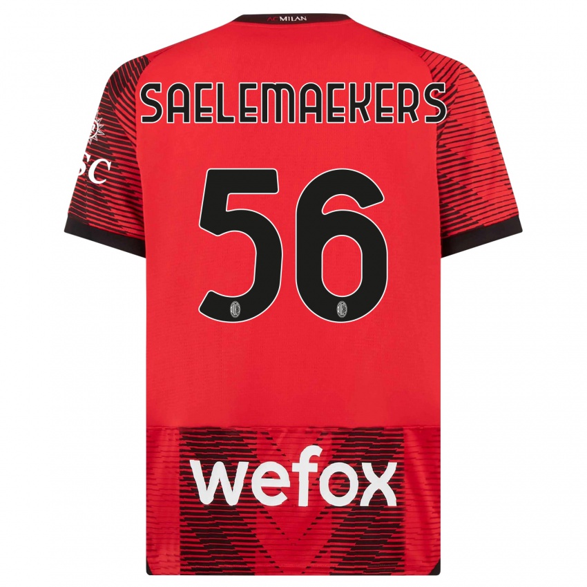 Mujer Camiseta Alexis Saelemaekers #56 Negro Rojo 1ª Equipación 2023/24 La Camisa México