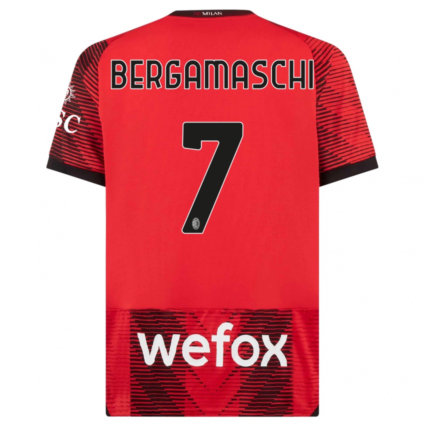 Mujer Camiseta Valentina Bergamaschi #7 Negro Rojo 1ª Equipación 2023/24 La Camisa México