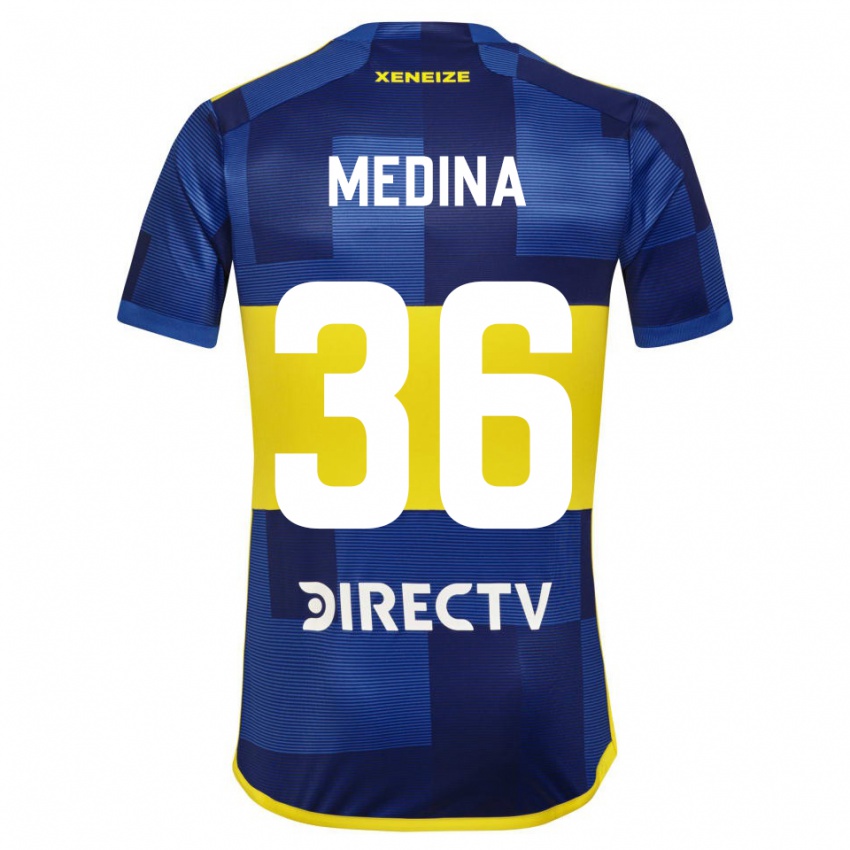 Mujer Camiseta Cristian Medina #36 Azul Oscuro Amarillo 1ª Equipación 2023/24 La Camisa México