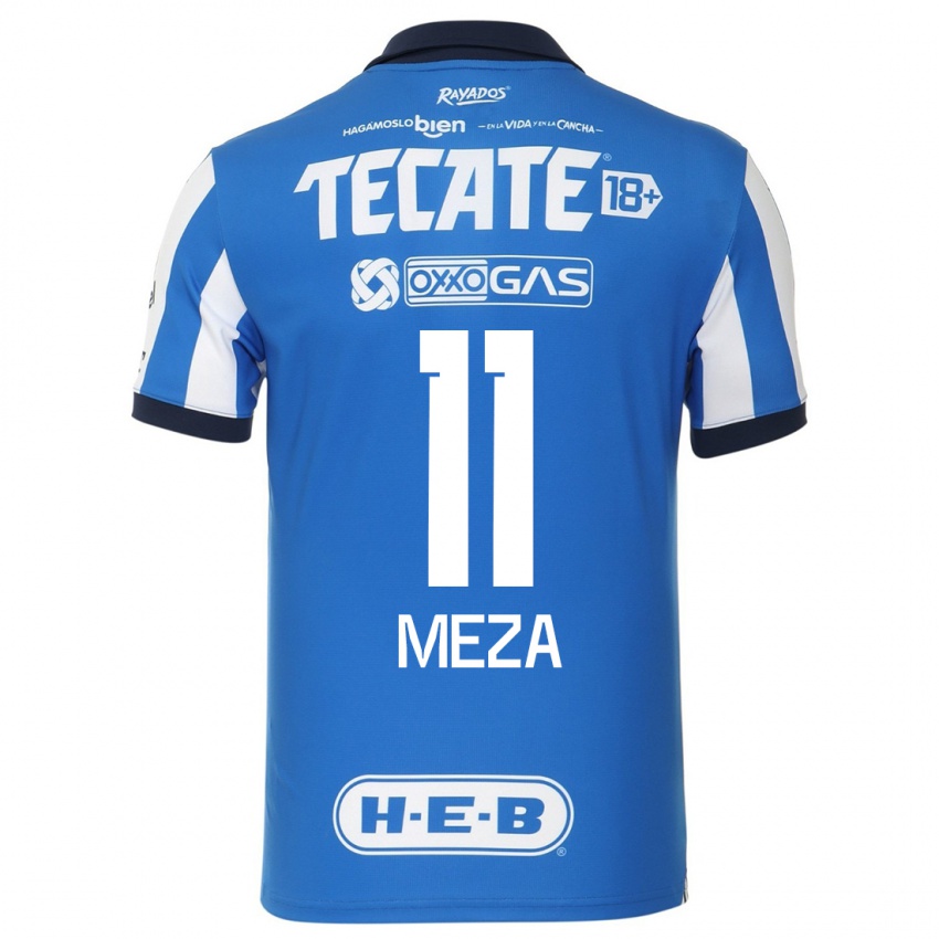 Mujer Camiseta Maximiliano Meza #11 Azul Blanco 1ª Equipación 2023/24 La Camisa México